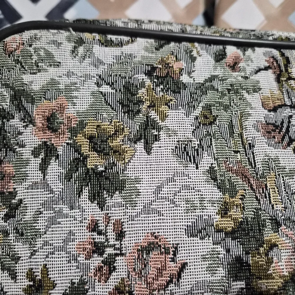 Floral Vintage Tapestry Suitcase With Original Shoulder Strat Never Used